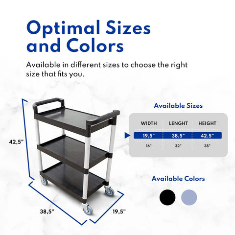 Top Notch Heavy Duty 3 Tier Plastic Utility Rolling Cart That Handles Loads Like A Champ With Secure Locking Casters And 250 Lb Capacity For Busy Kitchens Gray with size and color options.