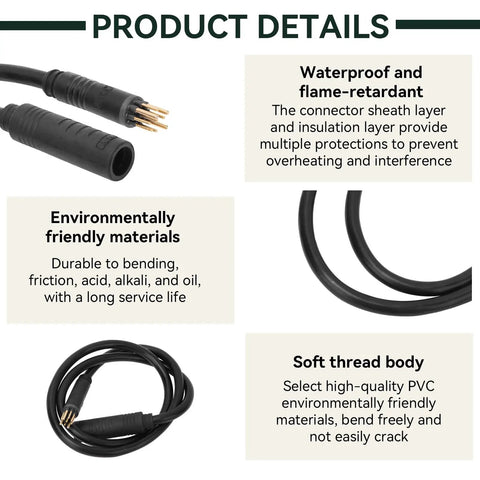 9 Pin E Bike Motor Extension Cable Waterproof Female To Male For Electric Bike And E Scooter Wire Conversion Kit IP66 Outdoor Ready Weatherproof 1.5x600mm Heavy Duty Flexible Harness For DIY E Bike Builds product details.
