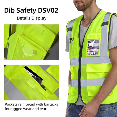 High Visibility Reflective Safety Vest For Men And Women, ANSI Class 2, Yellow with Durable Zipper and Multiple Pockets