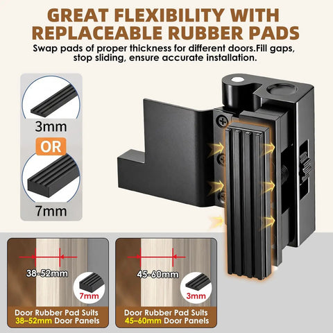 Tough As Nails Portable Door Lock And Reinforcement Lock For Travel With Zero Drill Setup showcasing replaceable rubber pads for flexibility.