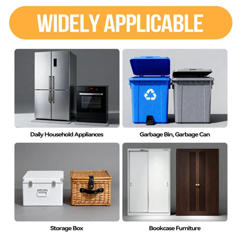 Image showing daily household appliances, garbage bins, storage boxes, and bookcase furniture with 'Widely Applicable' label.
