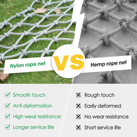 Comparison of Playground Climbing Net For Kids Outdoor Playset Safe Cargo Rope Net With Nylon Rope Ladder Swing, nylon vs hemp rope.