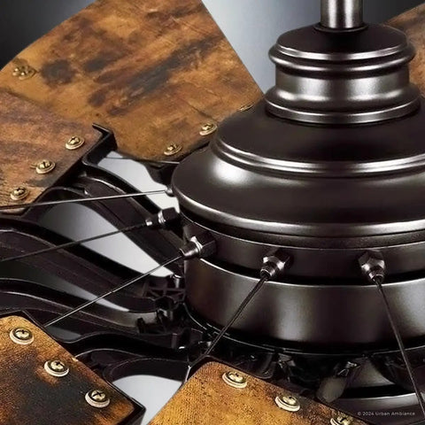 Smooth Operator Tuscan Ceiling Fan With A Slick Architectural Bronze Finish and Authentic Old World Charm close-up of motor and blades