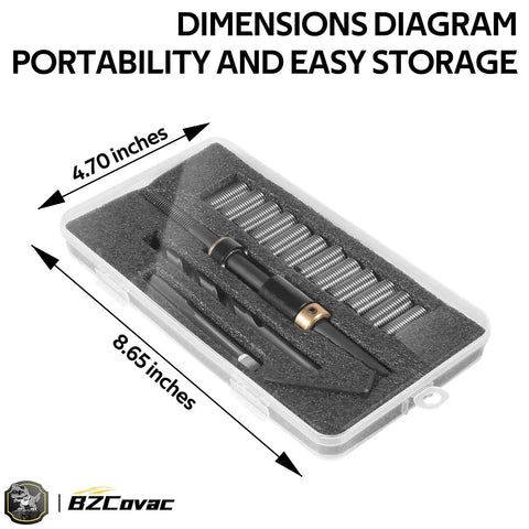 Shop Grade Cylinder Head Bolt Thread Repair Kit 11.5 Millimeter By 1.5 Pitch Inserts with dimensions 4.70x8.65 inches in storage case.