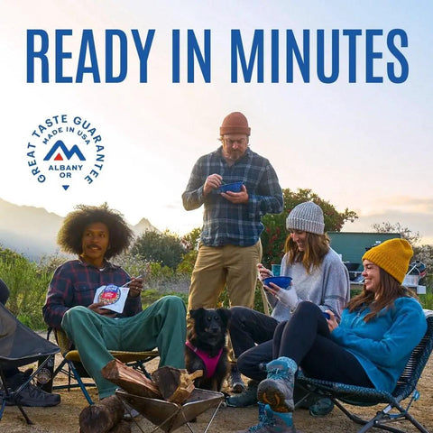 Group enjoying Classic Biscuits And Gravy Freeze Dried Camping Meal With 12 Servings And 30 Year Shelf Life Easy To Rehydrate For Outdoor Adventures
