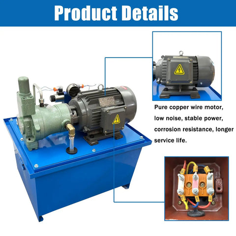 Heavy Duty Small Hydraulic Power Unit Featuring 220 Volt 3 Phase Variable Piston Pump And Spacious 80 Liter Tank generating rock solid 30 Mpa pressure, showing motor and pump details.