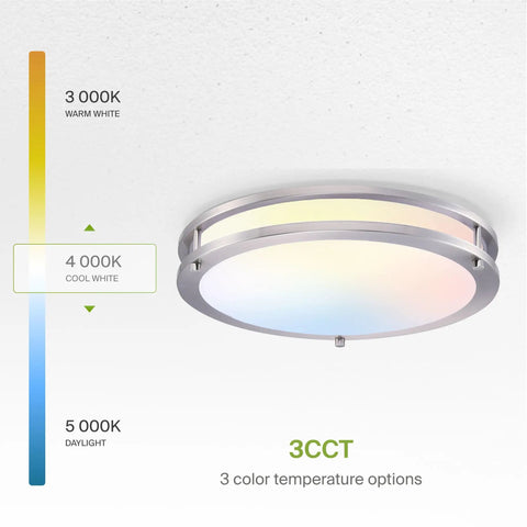 14 Inch Round Flush Mount Ceiling Light With 3 CCT Dimmable LED Energy Star ETL Listed 21W 1675 Lumens 120V Nickel Finish