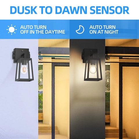 Super Durable Dusk To Dawn Porch Lights Packed With Two Outlets That Are Waterproof And Anti Rust In Black Finish featuring sensor
