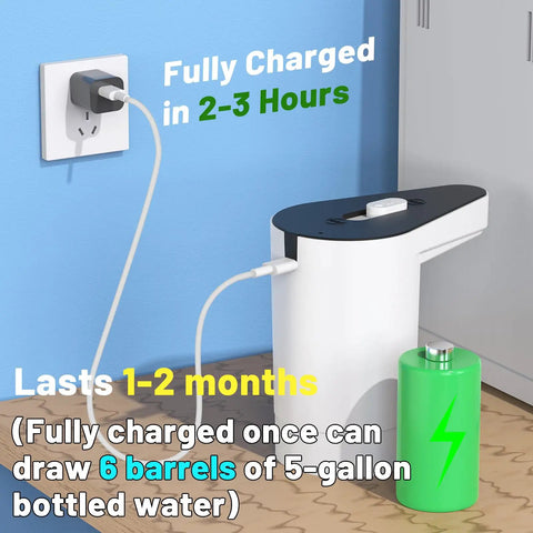 Rechargeable Electric Water Pump For 5 Gallon Bottle Portable Water Dispenser in charging mode with battery icon
