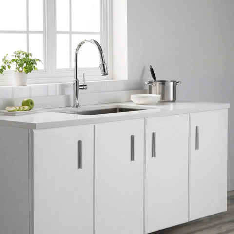 Single Handle Pull-Down Kitchen Faucet With Spot Free Stainless Steel Finish installed in modern kitchen