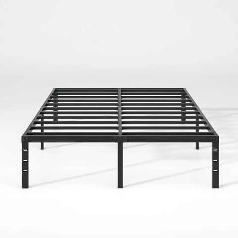 Front view of King Size Metal Bed Frame With Built In Storage Space Heavy Duty Sturdy Mattress Foundation Easy Assembly No Box Spring Needed Black 14 Inch Clearance King Size Bedroom Furniture For Modern Homes