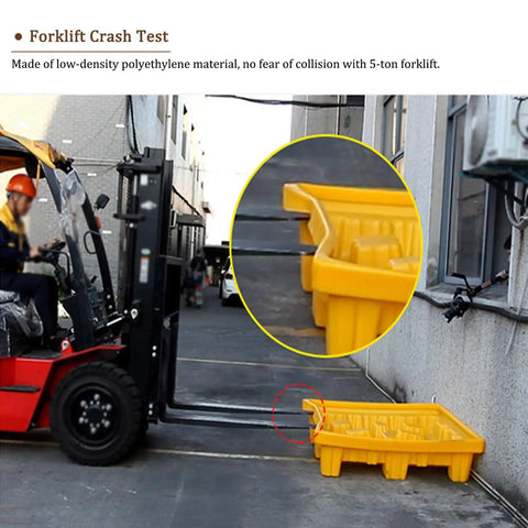 Heavy Duty Drum Spill Pallet With Drain For Garage And Shop Stackable Containment Tray in forklift crash test