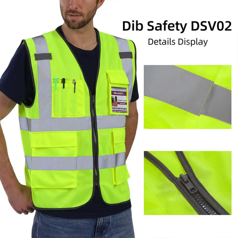 High Visibility Reflective Safety Vest For Men And Women, ANSI Class 2, Yellow With Durable Zipper, Velcro, Multiple Pockets