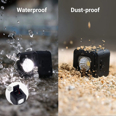 RM01 Mini LED Video Light Pro Grade On The Go Waterproof Portable Lighting Kit demonstrating waterproof and dustproof features