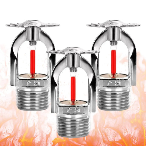 Pro Grade Pendant Fire Sprinkler Heads 3 Pack with quick response sensors and red glass for heat activation.
