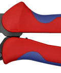 Five Position Ferrule Crimping Pliers For Insulated And Non-Insulated End Sleeves With Precision Dies Self-Releasing Lock Calibrated Crimp Force 0.25-6 mm2 AWG 23-10 Heavy Duty Pro Grade Tool with red and blue handles on a white background.