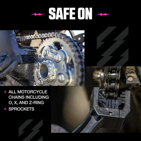 Motorcycle Chain Cleaning Brush With Multi Sided Head Cleans Three Sides Of The Chain At Once Plus A Long Scrub Brush