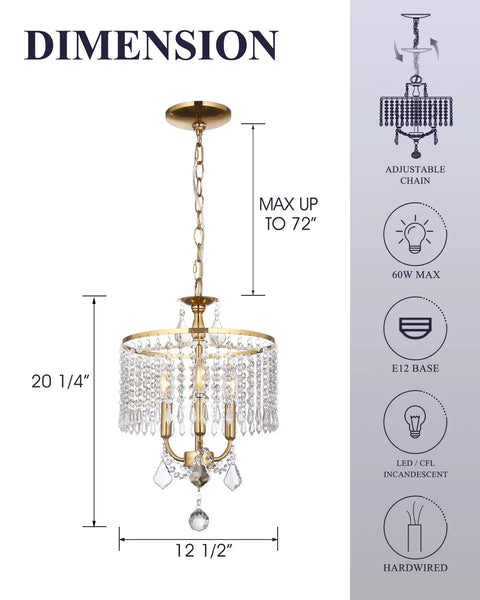 Gold Crystal Pendant Light Showstopper With 13 Inch Hanging String Modern Art Deco Chandelier dimensions and specifications.