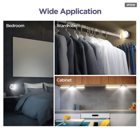 5 Pack LED Battery Powered Wireless Night Lights No Sweat Stick On Tap Touch Lamps in bedroom, wardrobe, and cabinet settings
