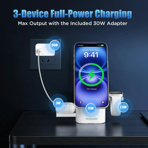 Three In One Magnetic Wireless Charging Station For Apple And Samsung Dope Qi2 Certified 15W Fast MagSafe Charger with devices