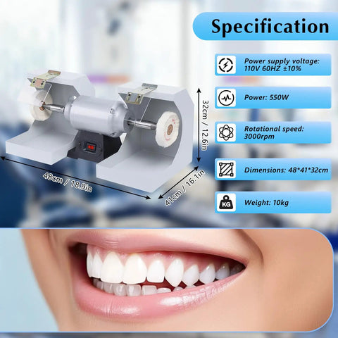 Top Shelf 110V Dental Polishing Lathe With Riproaring 550W Motor And Blistering 3000RPM Speed designed for lab buffing, 48cm wide.