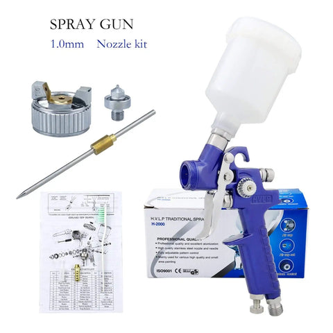 Pro Level Mini Hvlp Spray Airbrush Gun With 0.8 And 1.0 Mm Nozzle Set For Car Painting, 1.0mm nozzle kit and instructional guide.