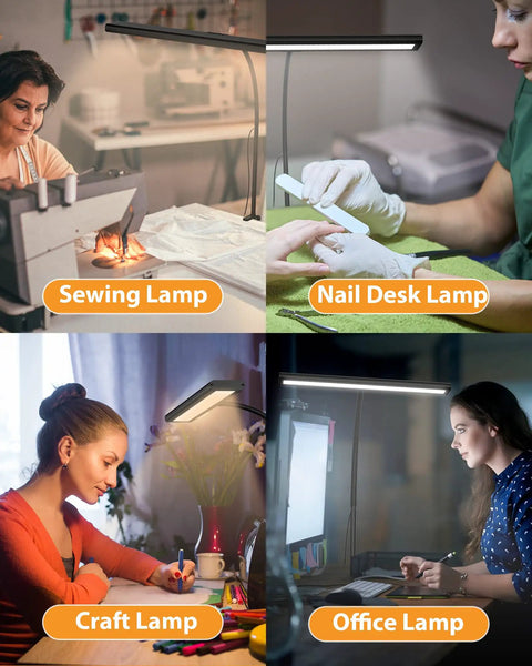 Adjustable Clamp Mount Desk Lamp Featuring Three Custom Color Temperatures And Ten Smooth Brightness Levels For Killer Eye Care Reading And No Sweat Desktop Workspace Upgrades Daily in various workspace settings.