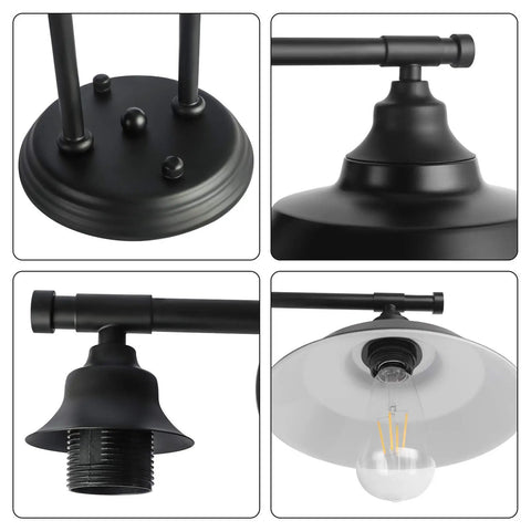 Detailed view of Industrial Farmhouse Vanity Light 2 Light Black Wall Sconce fixture and bulb socket design.