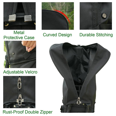 Black Ultra Lightweight Waterproof Golf Bag Rain Hood with adjustable velcro, rust-proof zipper, and durable stitching