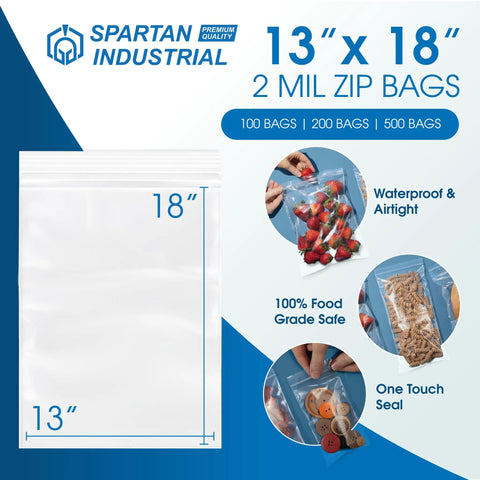Heavy Duty Clear Sealable Zip Pouches 100 Pack 13 By 18 Inch Airtight Storage Bags For Merchandise Packaging And Shipping Supplies Tough As Nails And Go To Thick Virgin Ldpe Construction Water Resistant Closure on display