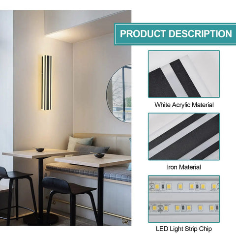 23.6 Inch Modern Outdoor Wall Sconce With 12W LED Black Exterior Light Fixture in a minimalist dining area