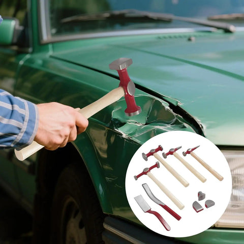 9 Piece Auto Body Repair Tool Kit With Hammer And Dolly Set For Dent Removal Includes Sheet Metal Puller And Toolbox For DIY