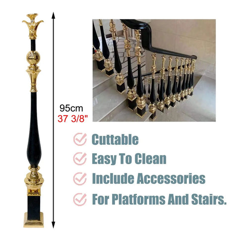 Rock Solid Aluminum Stair Balusters And Cuttable Deck Railing Spindles With Easy Install Adjustable Angles For Indoor Outdoor Porch Balcony Projects Pro Level Pack Of 10 on stairway with gold accents.