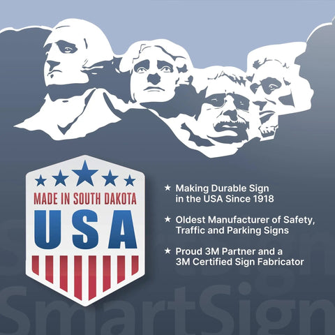 Mount Rushmore illustration with 'Made in South Dakota USA' sign and company credentials in white text.