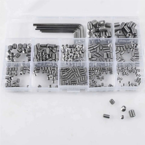 Headless Cup Point Set Screw Kit Pro Grade 304 Stainless Steel M3 M4 M5 M6 M8 Sizes 780 or 1170 Pcs Divided Storage Case