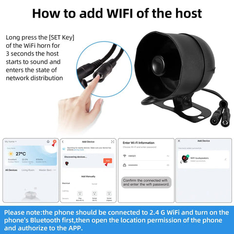 Heavy Duty Wifi Siren Host For Smart Home Security Rock Solid Knockout Protection Expanding Up To Fifty Sensors Without Hassle Top Shelf Instant Alerts In Black, displaying setup instructions and connection details.