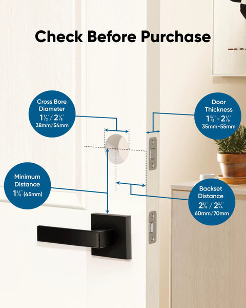 Ace Keyless Entry Smart Lock Integrates With Apple Home And Google Home For Slick Door Control showing installation dimensions on a door.
