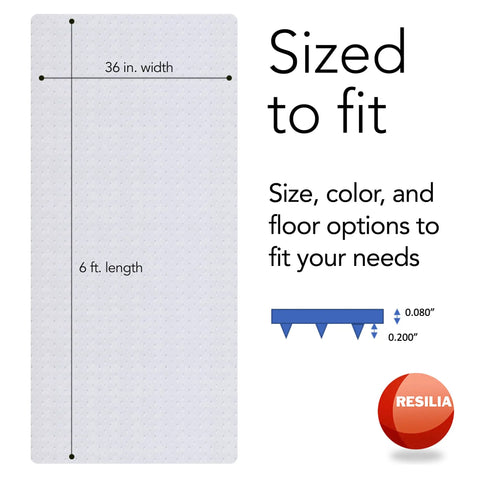 Diagram of Deluxe Clear Vinyl Floor Runner For Deep Pile Carpets Heavy Duty Non Slip Stain Resistant Waterproof Carpet Protector 36 Inch Wide And 6 Feet Long Made In The USA with measurements and thickness details