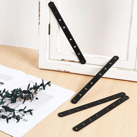 4 Pcs Stainless Steel Straight Brace Plates Black Flat Metal Brackets for Wood with Easy Installation, used on furniture with decor