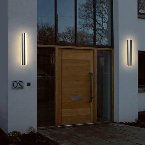23.6 Inch Modern Outdoor Wall Sconce With 12W LED Black Exterior Light Fixture Frosted White Acrylic Porch Patio Waterproof IP65