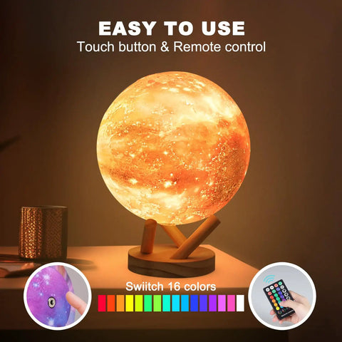 Moon Lamp Galaxy Light 6 Inch With 16 Color LED 3D Moon Illusion Remote And Touch Control Dope Lava Night Light glowing on table