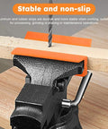 Heavy Duty 4 Inch Vise Jaw Pads With Magnetic Soft Jaw Covers For Bench Vise Replacement mounted on wooden plank, showing stable grip.
