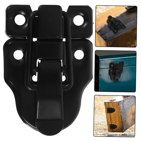 Spring Toggle Latch For Wooden Boxes With Retro Duckbill Hasp Lock Hardware Kit shown on wooden and metal boxes