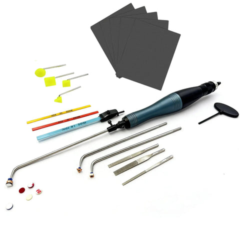 Shop Ready Hella Durable Pneumatic Pencil Die Grinder Kit 68 Piece set with tools, grinding heads, and accessories on display.