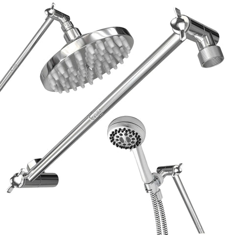 Extra Long 16 Inch Shower Arm Extension Made Of Solid Brass, Height And Angle Adjustable With Locking Gear For Perfect Position