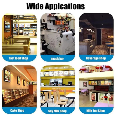 Wide applications of various food shops including fast food, snack bar, beverage shop, cake shop, soy milk, and milk tea shop.