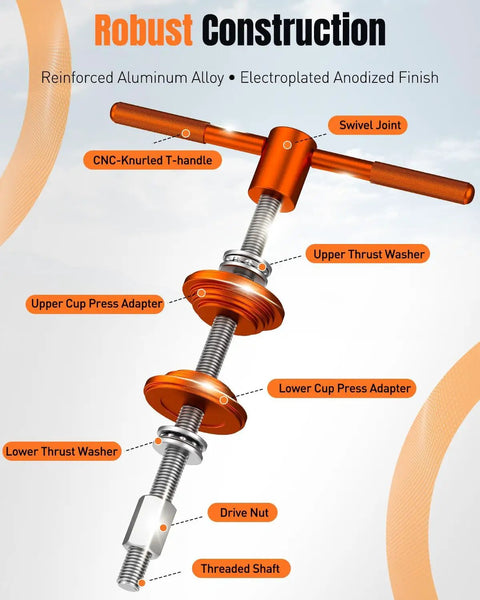 Heavy Duty Pro Grade Bicycle Headset Press Tool With Aluminum Alloy Construction And Anodized Finish, labeled parts view