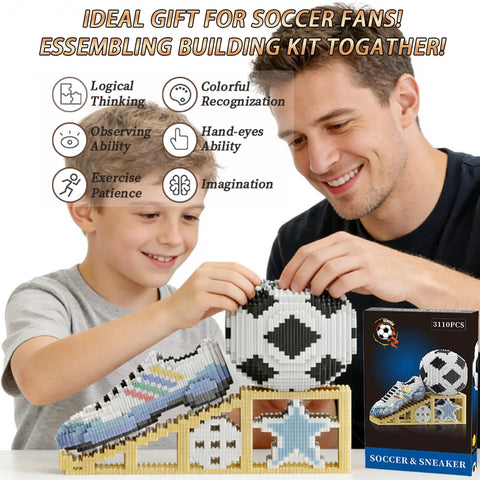 Dope 2026 Soccer Ball Building Block Set With Sport Sneaker And Luminous Crystal Shoe Realistic Mini Soccer Display On Golden Stand STEM Bricks DIY Educational Toy For World Cup Fans Teens And Adults, 3110-piece ABS set