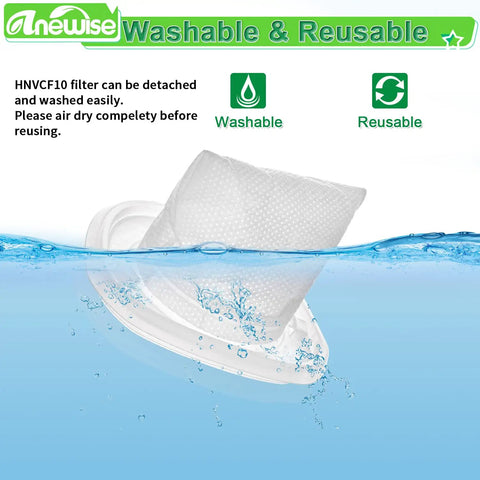 HNVCF10 Replacement Filter Kit For Black Decker Hand Vacuums Six Pack Compatible With HNVC220BCP07 floating in water