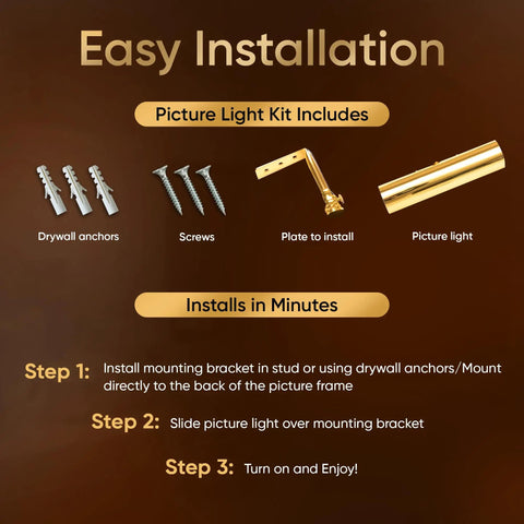 Installation kit for Battery Operated Picture Light With Remote Control, Dimmable Wireless Wall Art Light For Paintings
